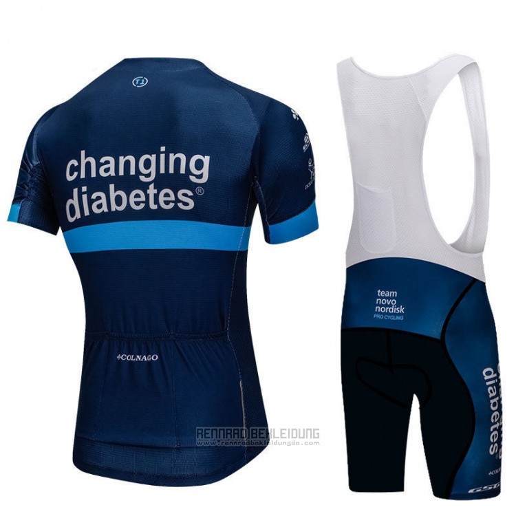 2018 Fahrradbekleidung Changing Diabetes Blau Trikot Kurzarm und Tragerhose